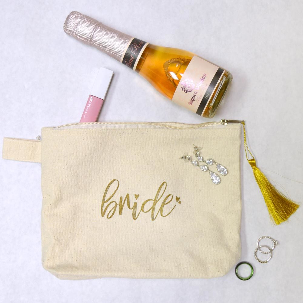 zipper bag printed bride, natural/gold