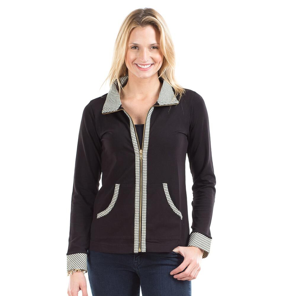 duffield lane black houndstooth carolyn jacket with zipper