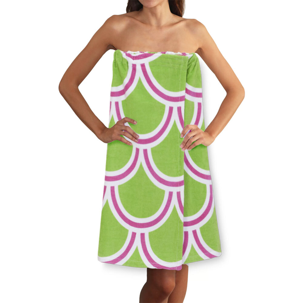 harbor bae green/pink terry spa wrap