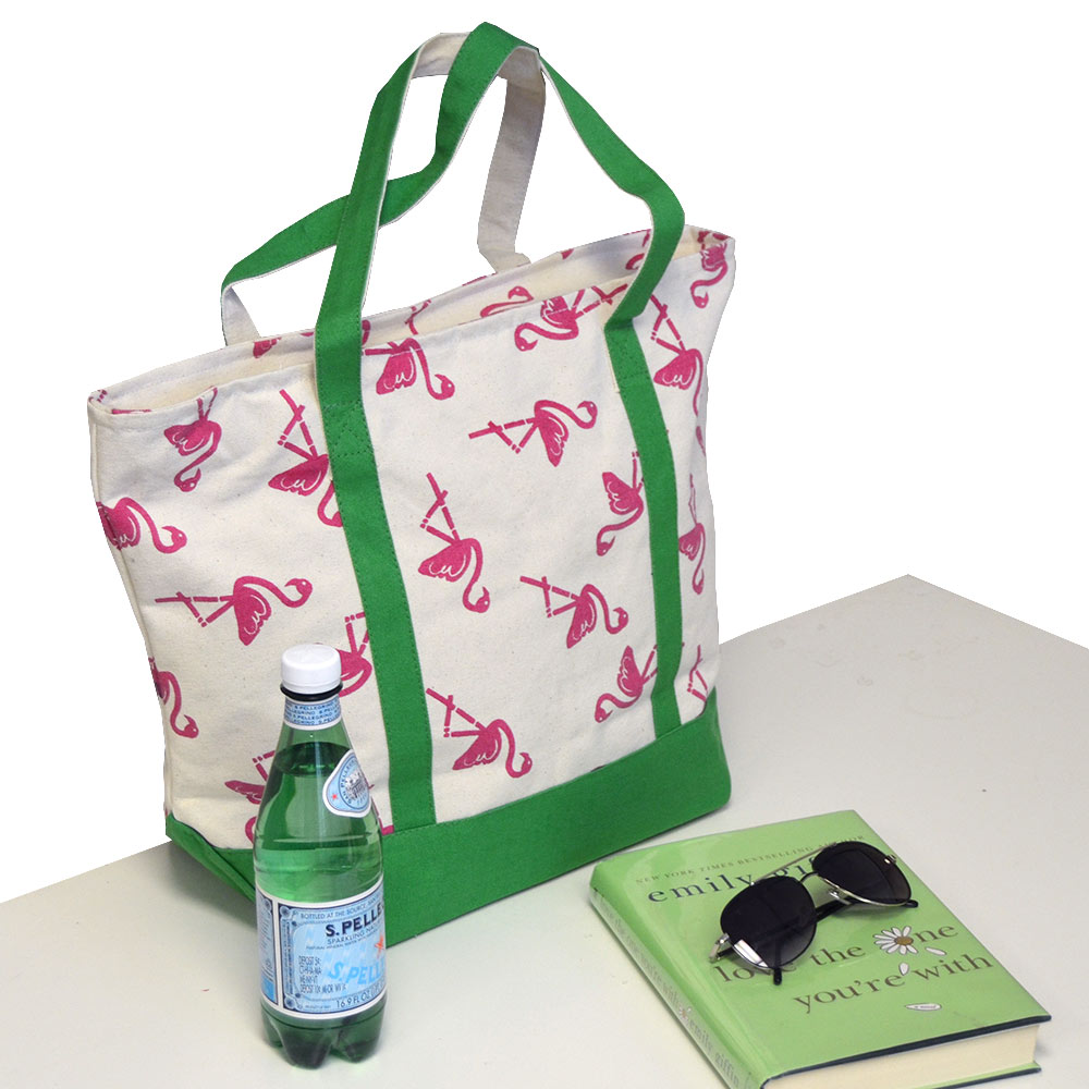 boat tote with flamingo