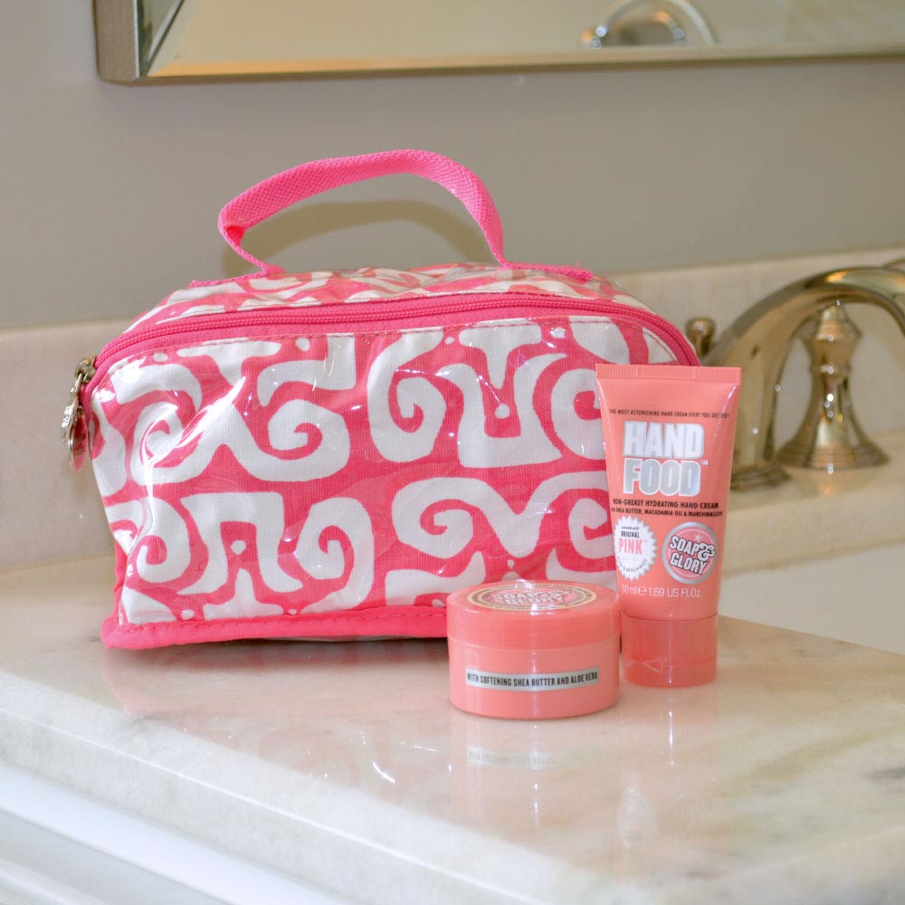 don't fret pink counter cosmetic bag
