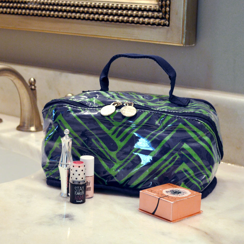 twill do navy and green counter cosmetic bag