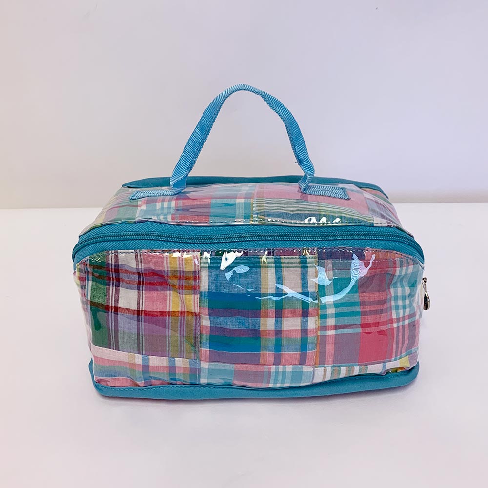 turquoise madras counter cosmetic bag