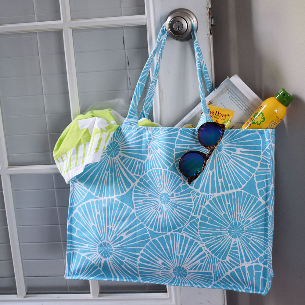 full circle turquoise canvas tote