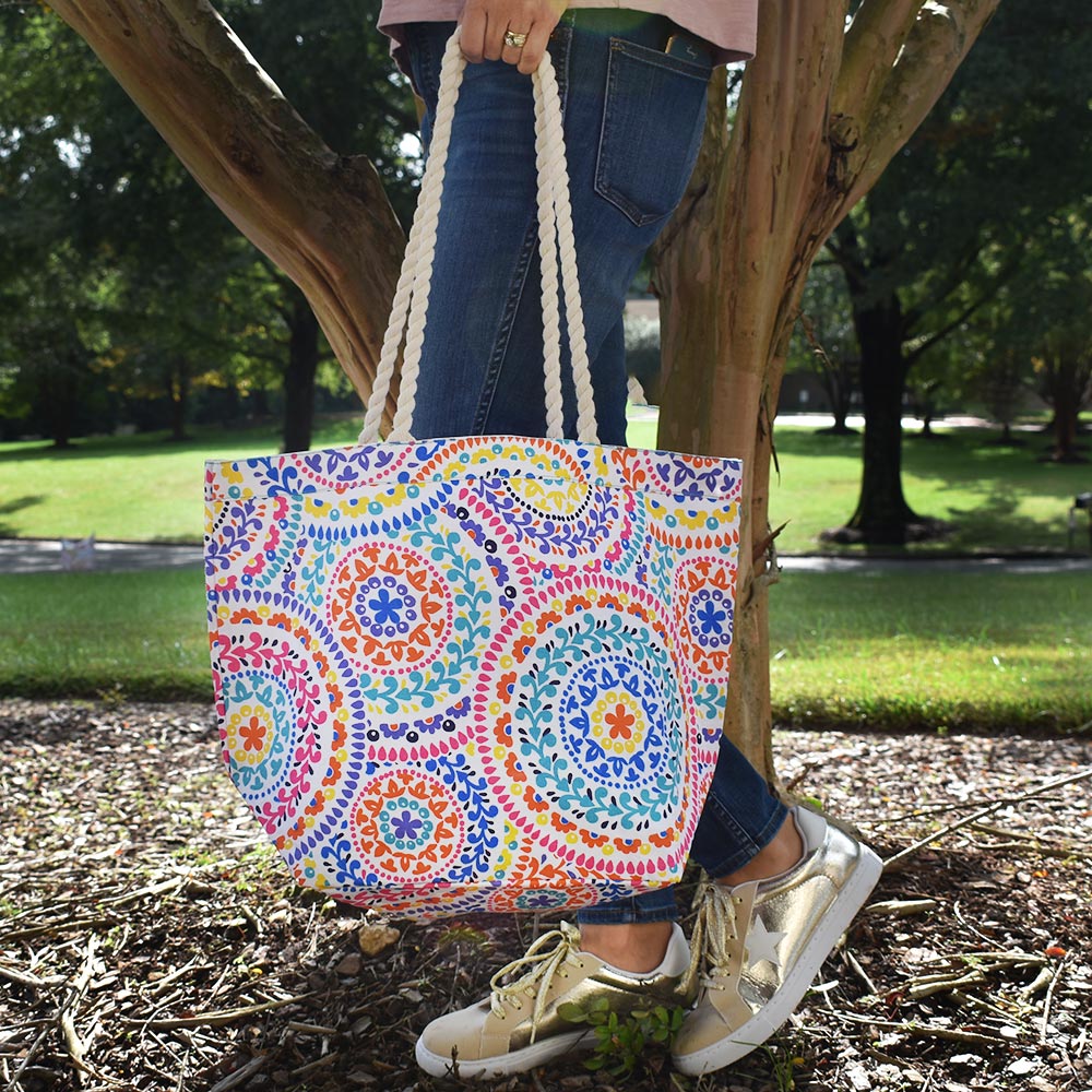 gone spiral canvas tote with rope handle