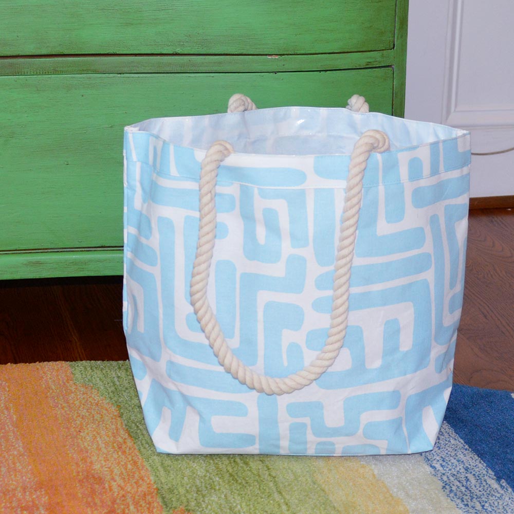 cape town light blue canvas tote with rope handle