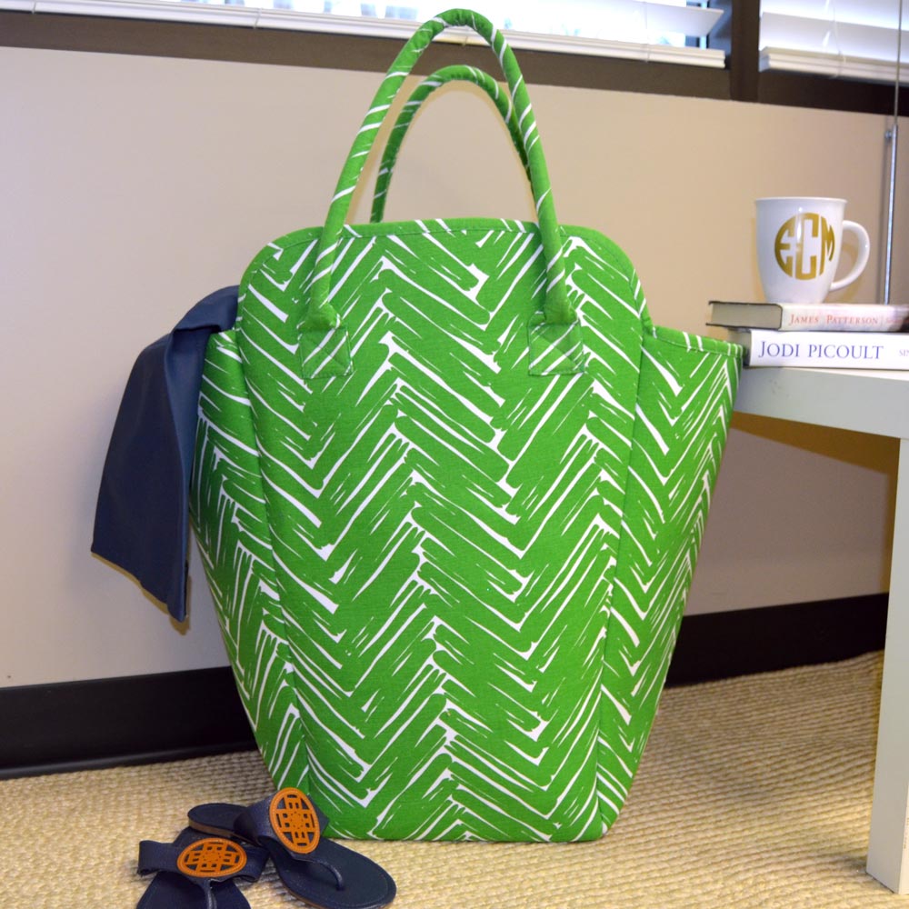 twill do green and white beach and laundry EVA tote