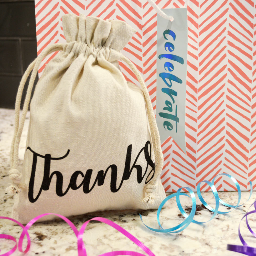 gift bag with drawstring thanks