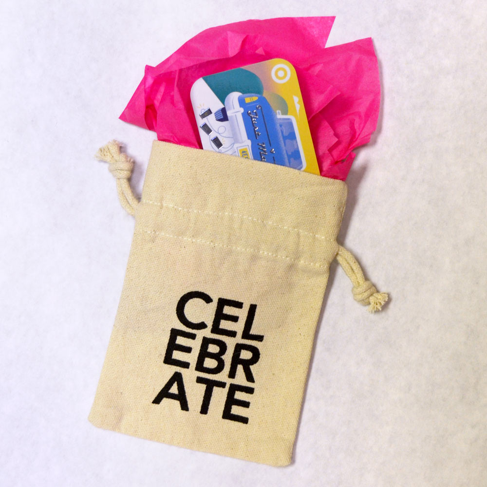 gift card holder with drawstring celebrate