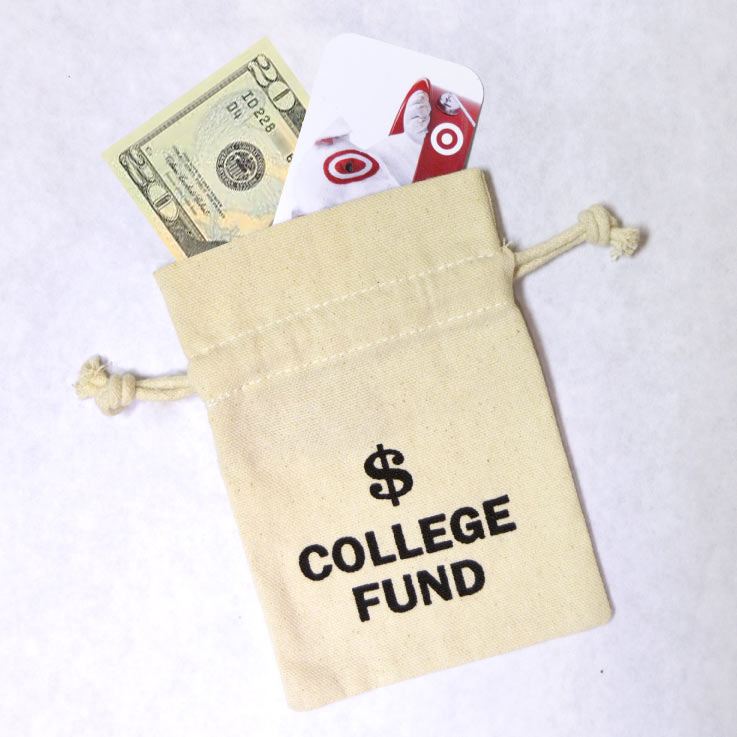 gift card holder with drawstring college fund