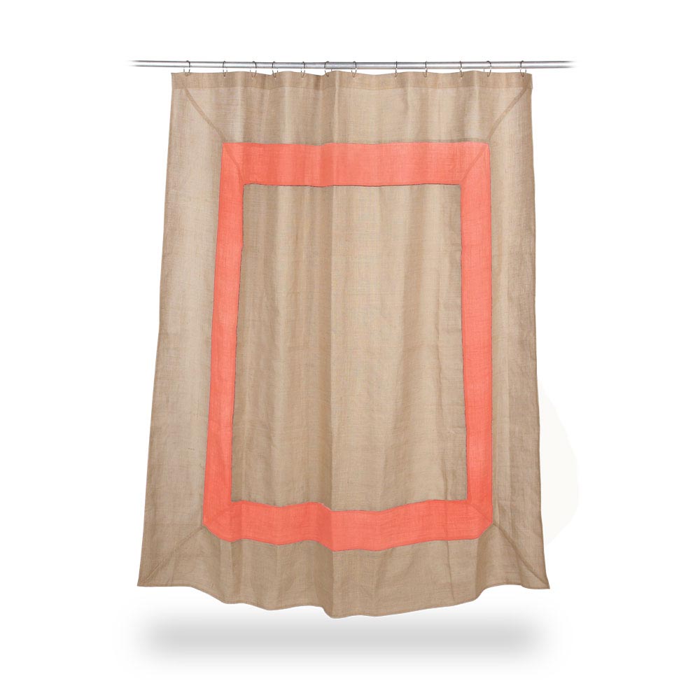 jute shower curtain with coral border