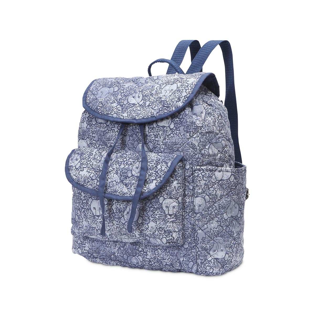 lion around blue quilted backpack