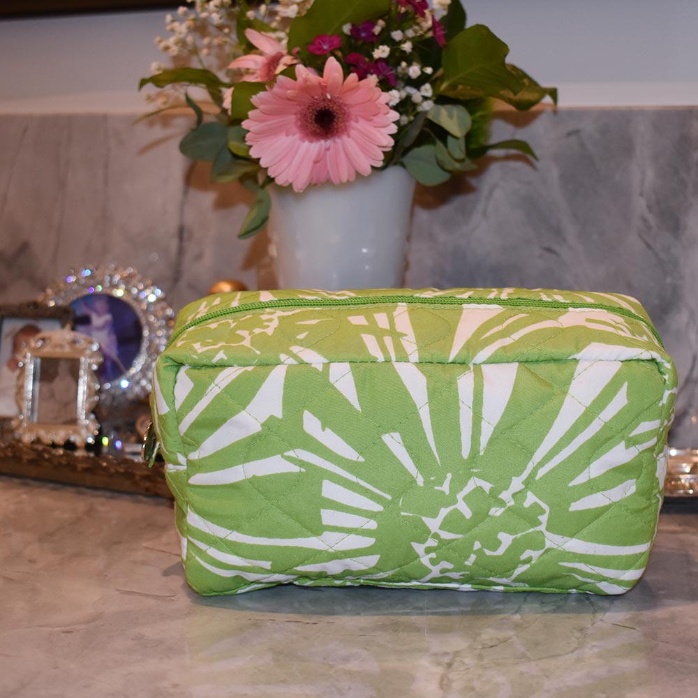mosaic floral green quilted cosmetic bag