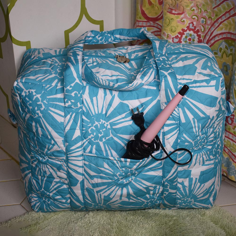 mosaic floral turquoise quilted duffle