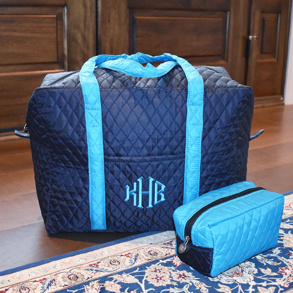 quilted duffle navy with turq trim