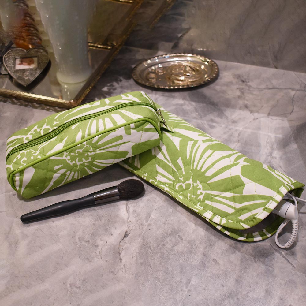 mosaic floral green quilted pencil case