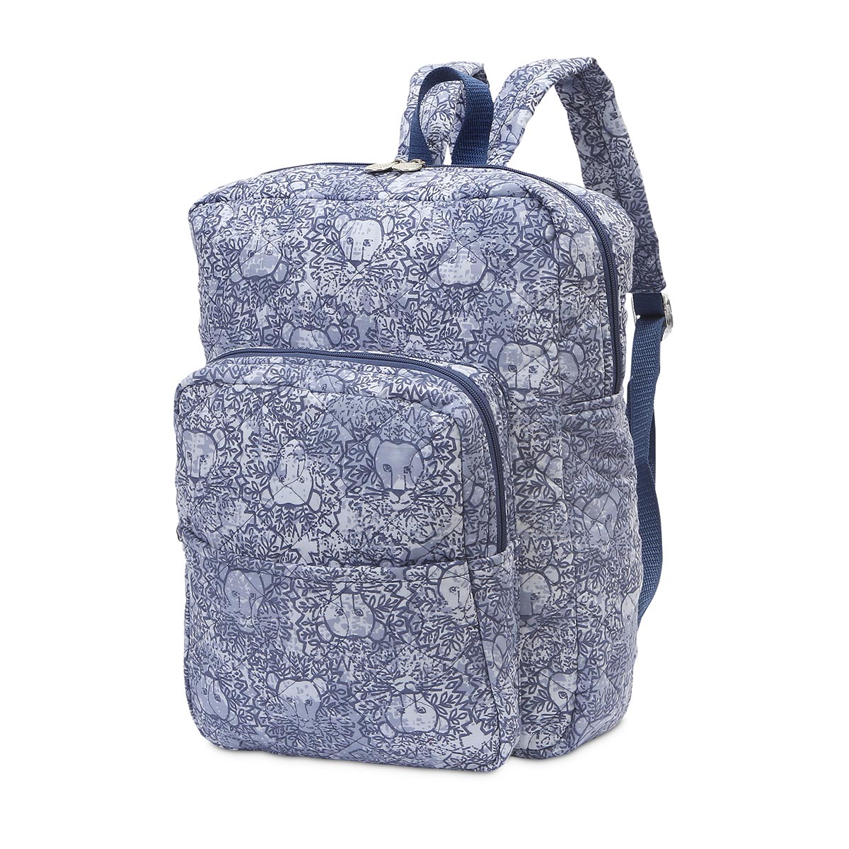 lion around blue quilted backpack