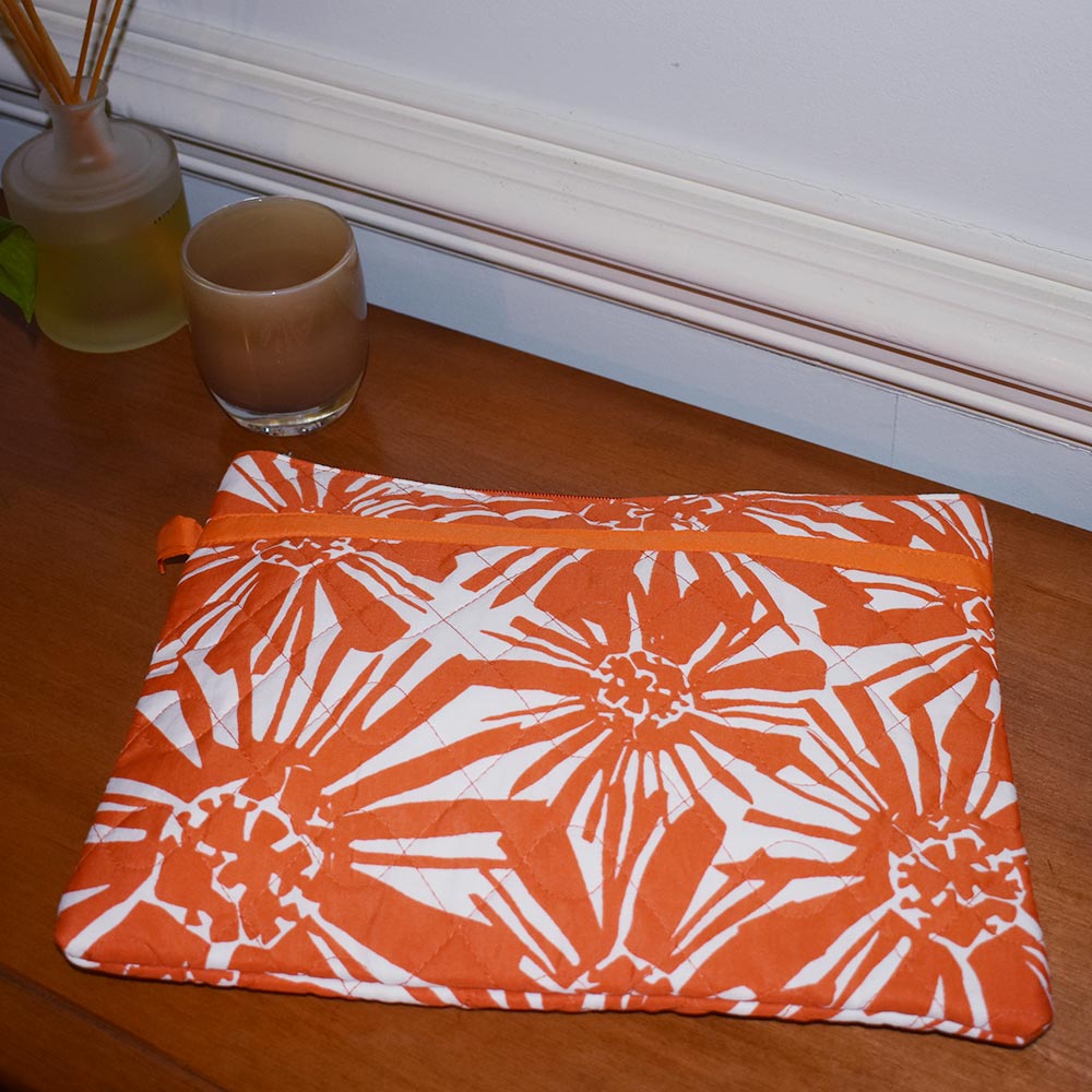 mosaic floral orange quilted zipper bag