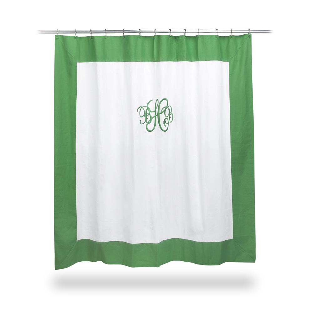 shower curtain with green border