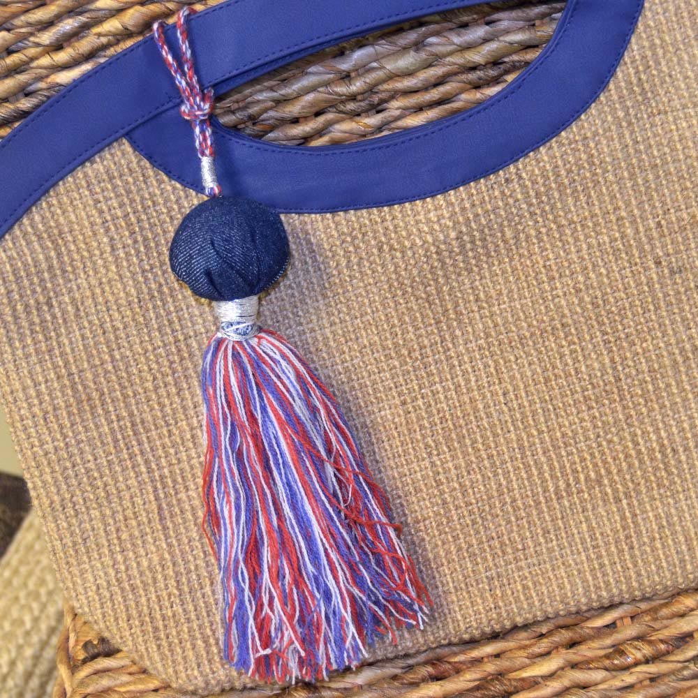 big red, blue and white tassel