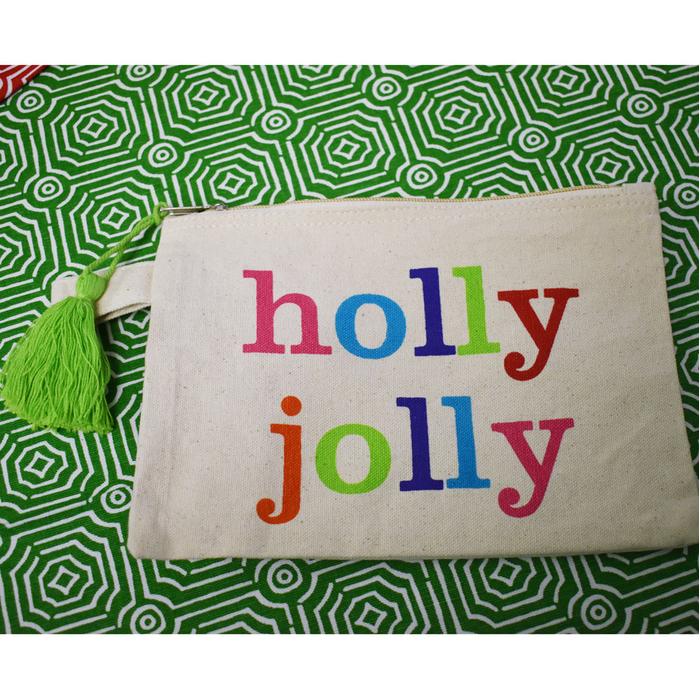 zipper bag printed holly jolly